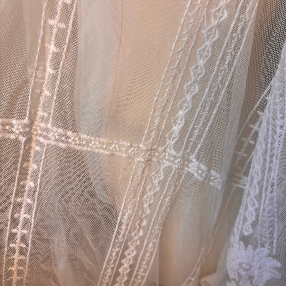 Artesian Boho Shear White Embroidered Lace Maxi Kimono 3/4 Flair Sleeve Sz XL - Picture 11 of 14